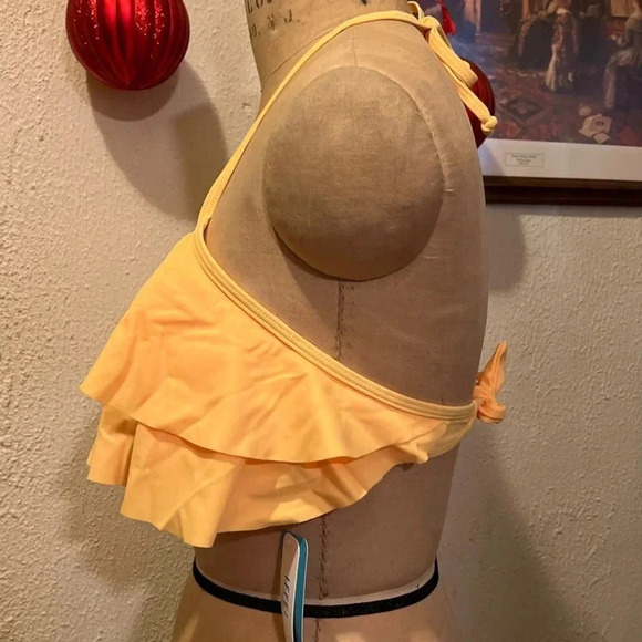 IFFEI Double Ruffled Halter Bikini Top Yellow NWT Size S - Picture 3 of 9